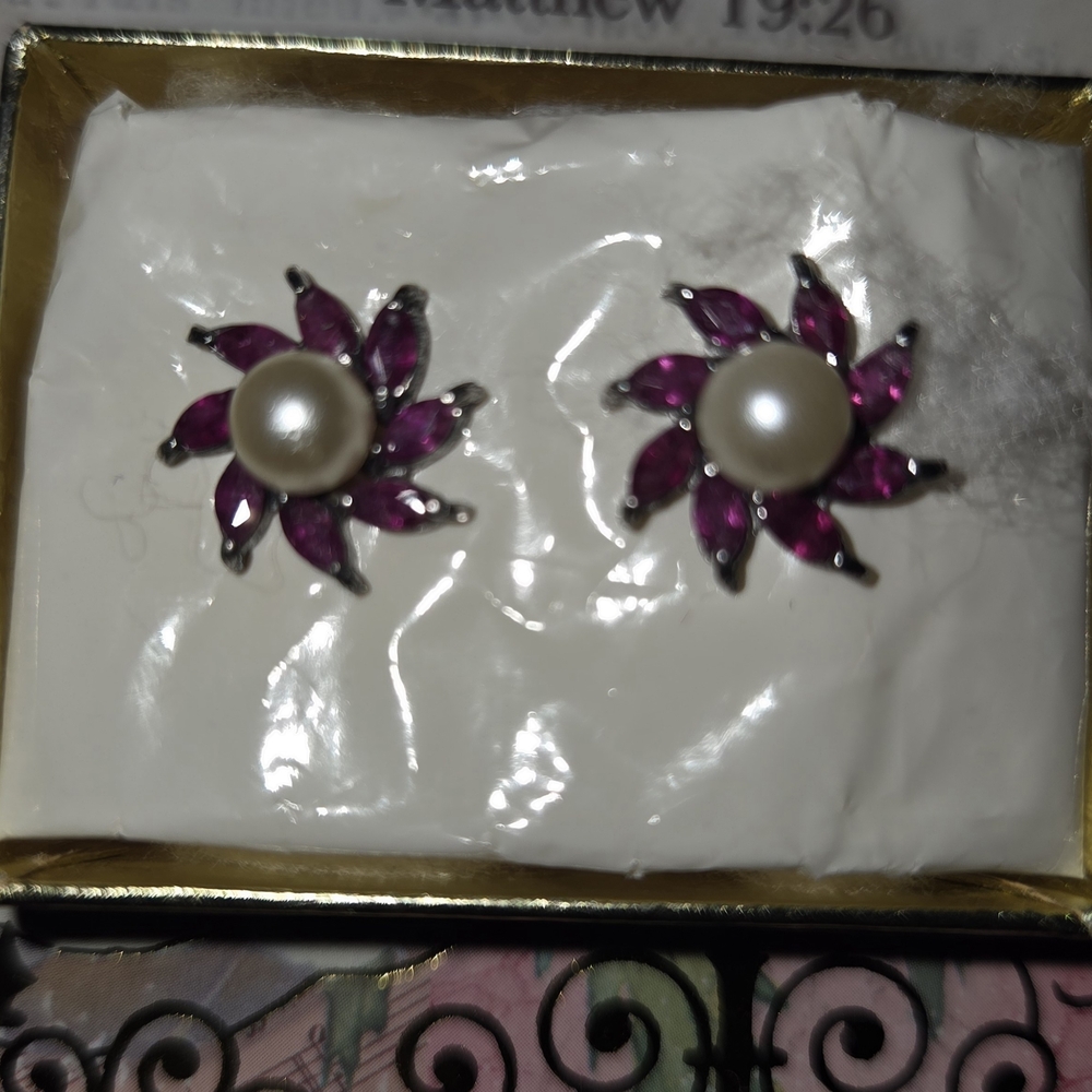 Elegant Silver and Purple Floral Earrings